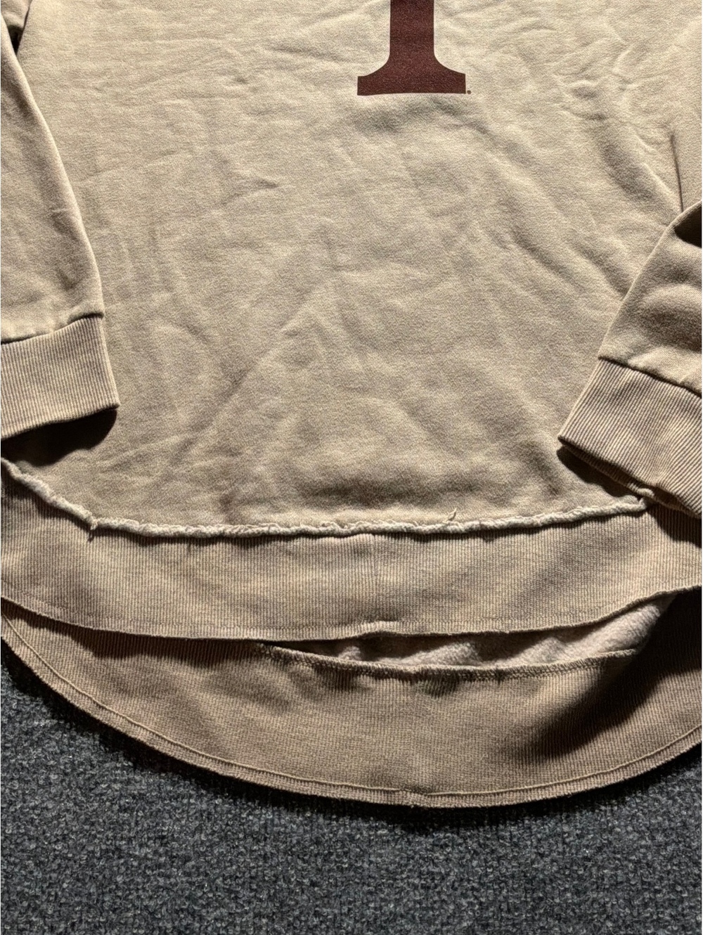 Beige Long Sleeve Women’s Sweatshirt with 'T' Print and Raw Hem - Picture 4 of 8